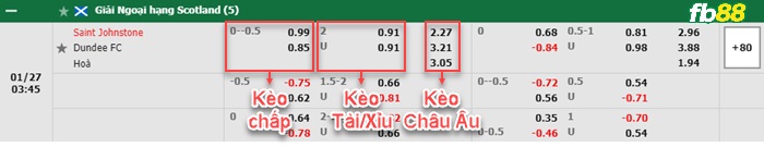 Fb88 bảng kèo trận đấu St. Johnstone vs Dundee