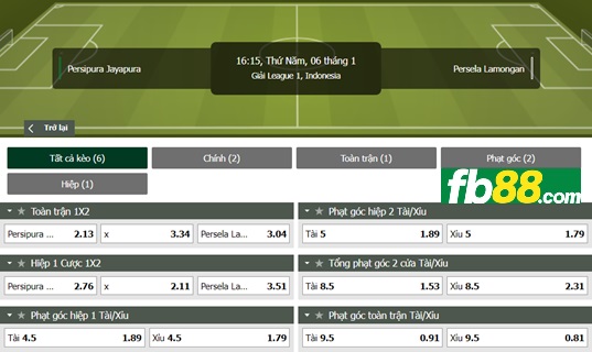 Fb88 tỷ lệ kèo trận đấu Persipura Jayapura vs Persela Lamongan