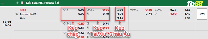 Fb88 bảng kèo trận đấu Atlas vs Pumas UNAM