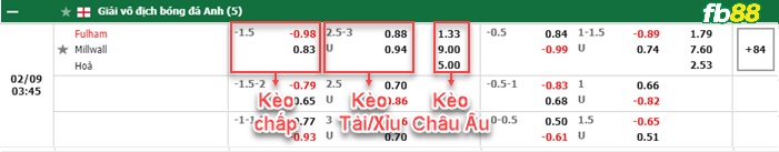 Fb88 bảng kèo trận đấu Fulham vs Millwall