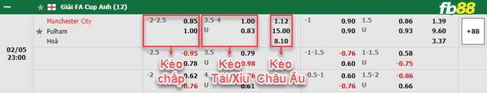 Fb88 bảng kèo trận đấu Man City vs Fulham