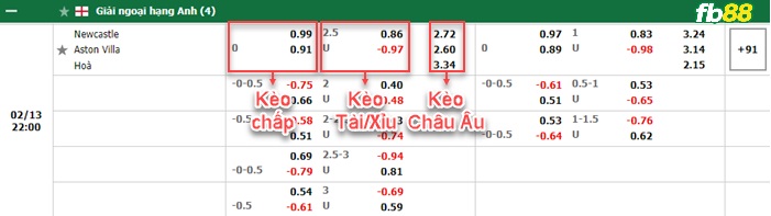 Fb88 bảng kèo trận đấu Newcastle vs Aston Villa
