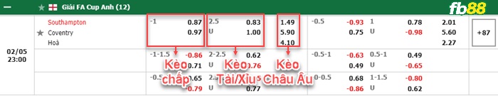 Fb88 bảng kèo trận đấu Southampton vs Coventry