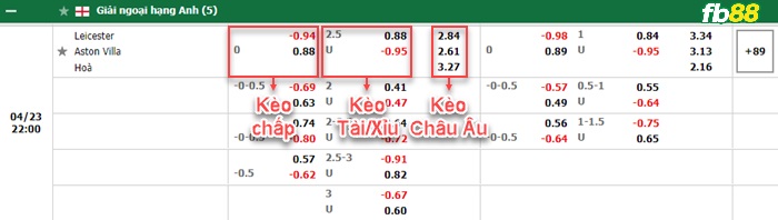 Fb88 bảng kèo trận đấu Leicester vs Aston Villa