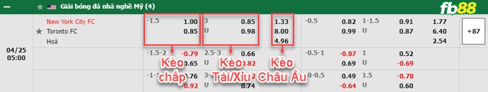 Fb88 bảng kèo trận đấu New York City vs Toronto FC