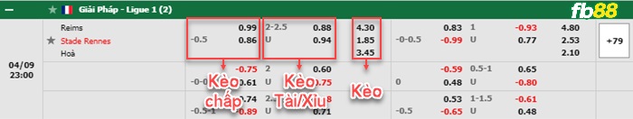 Fb88 bảng kèo trận đấu  Reims vs Rennes