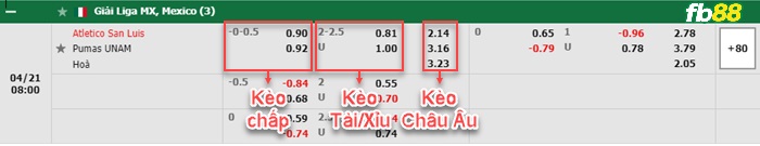 Fb88 bảng kèo trận đấu San Luis vs Pumas UNAM