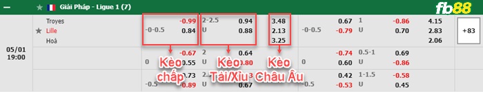 Fb88 bảng kèo trận đấu Troyes vs Lille