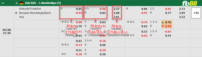 Fb88 bảng kèo trận đấu Eintracht Frankfurt vs Monchengladbach