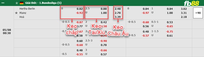 Fb88 bảng kèo trận đấu Hertha Berlin vs Mainz