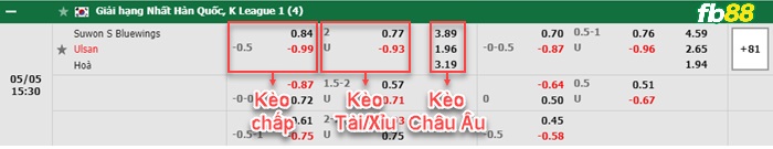 Fb88 bảng kèo trận đấu Suwon Bluewings vs Ulsan