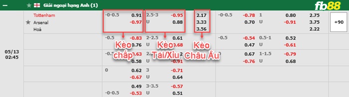 Fb88 bảng kèo trận đấu Tottenham vs Arsenal