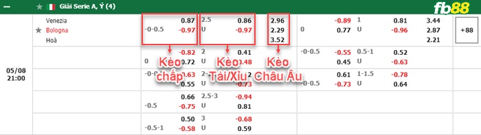 Fb88 bảng kèo trận đấu Venezia vs Bologna