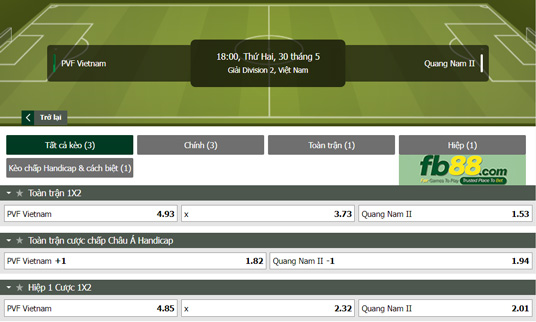 Fb88 tỷ lệ kèo trận đấu VPF Viet Nam vs Quang Nam II