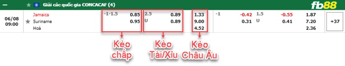 Fb88 bảng kèo trận đấu Jamaica vs Suriname