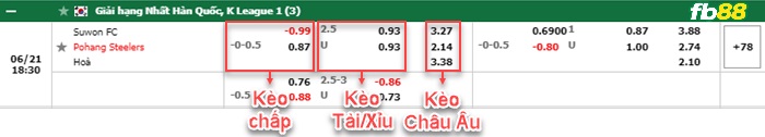 Fb88 bảng kèo trận đấu Suwon FC vs Pohang Steelers