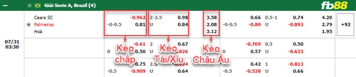 Fb88 bảng kèo trận đấu Ceara vs Palmeiras