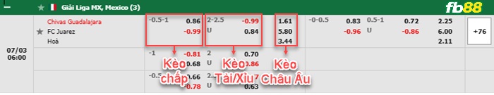 Fb88 bảng kèo trận đấu Chivas Guadalajara vs Juarez