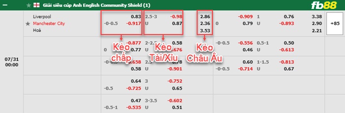 Fb88 bảng kèo trận đấu Liverpool vs Man City