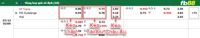 Fb88 bảng kèo trận đấu Tirana vs Dudelange