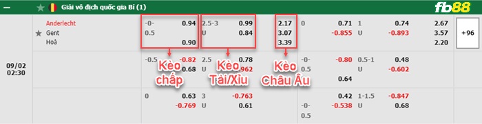 Fb88 bảng kèo trận đấu Anderlecht vs Gent