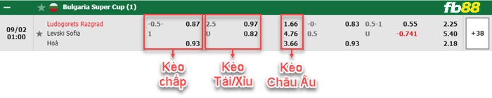 Fb88 bảng kèo trận đấu Ludogorets vs Levski Sofia