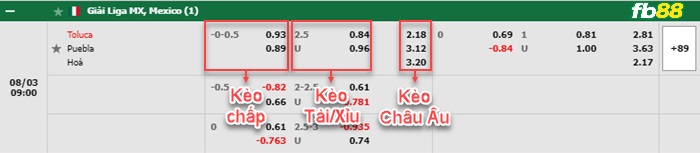 Fb88 bảng kèo trận đấu Toluca vs Puebla