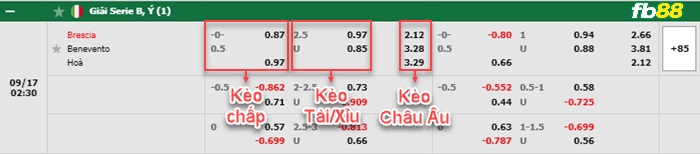 Fb88 bảng kèo trận đấu Brescia vs Benevento