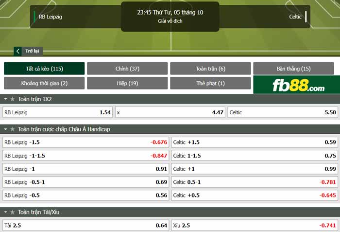 fb88-chi tiết kèo trận đấu RB Leipzig vs Celtic