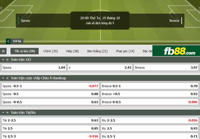 fb88-chi tiết kèo trận đấu Spezia vs Brescia