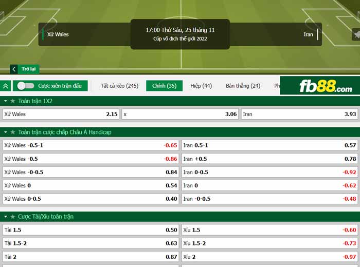 fb88-chi tiết kèo trận đấu Wales vs Iran