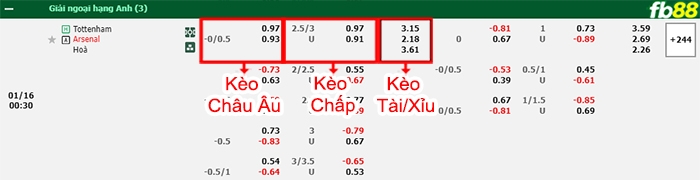 Fb88 bảng kèo trận đấu Tottenham vs Arsenal