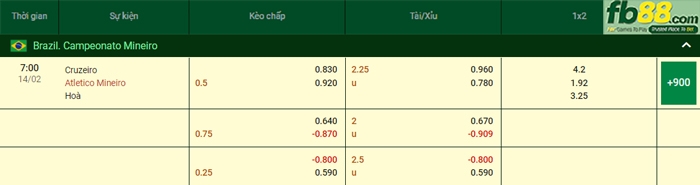 Fb88 bảng kèo trận đấu Cruzeiro vs Atletico Mineiro