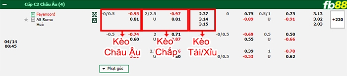 Fb88 bảng kèo trận đấu Feyenoord vs Roma