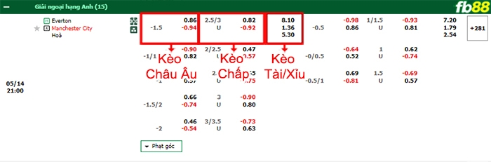 Fb88 bảng kèo trận đấu Everton vs Man City