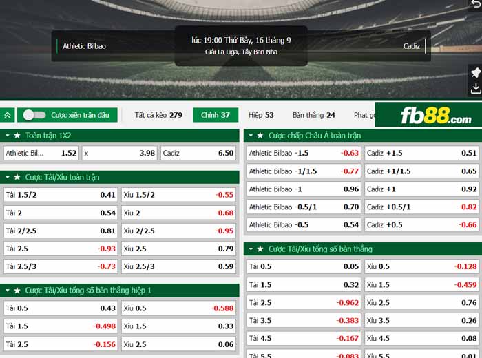 fb88-chi tiết kèo trận đấu Athletic Bilbao vs Cadiz