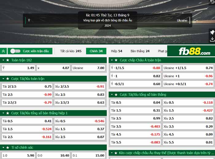 fb88-chi tiết kèo trận đấu Italia vs Ukraine