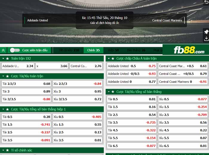 fb88-chi tiết kèo trận đấu Adelaide vs Central Coast