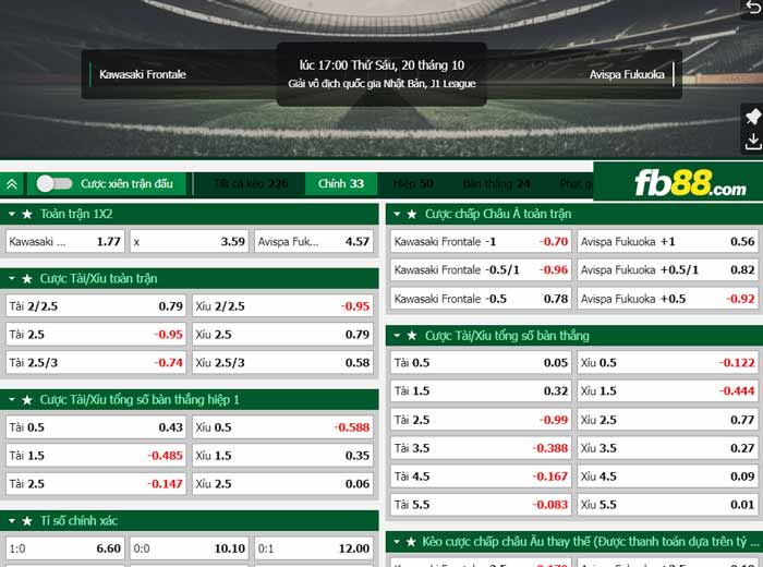fb88-chi tiết kèo trận đấu Kawasaki Frontale vs Avispa Fukuoka