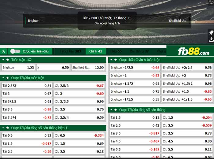 fb88-chi tiết kèo trận đấu Brighton vs Sheffield United