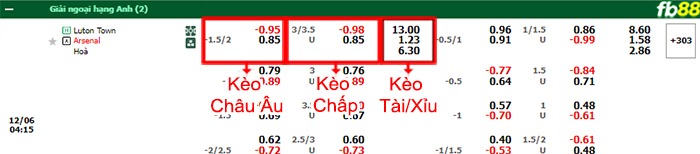 Fb88 bảng kèo trận đấu Luton vs Arsenal