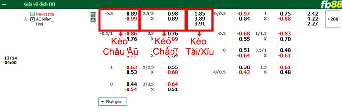 Fb88 bảng kèo trận đấu Newcastle vs AC Milan