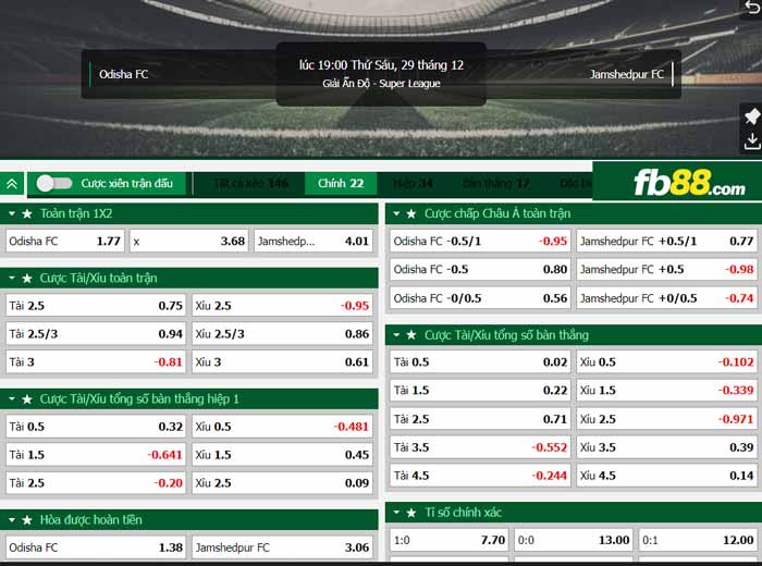 fb88-chi tiết kèo trận đấu Odisha vs Jamshedpur