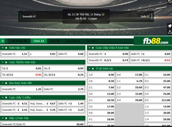 fb88-chi tiết kèo trận đấu Sreenidi Deccan vs Delhi