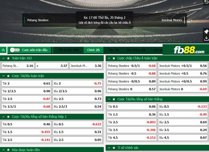 fb88-chi tiết kèo trận đấu Pohang vs Jeonbuk