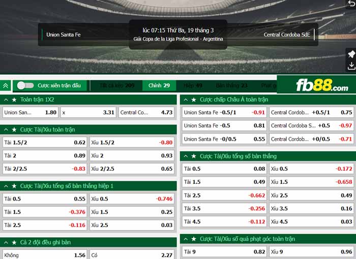 fb88-chi tiết kèo trận đấu Union Santa Fe vs Central Cordoba