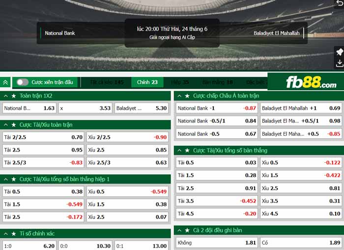fb88-chi tiết kèo trận đấu National Bank vs Baladiyat El Mahalla