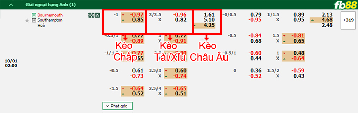 Fb88 bảng kèo trận đấu Bournemouth vs Southampton