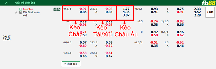 Fb88 bảng kèo trận đấu Juventus vs PSV