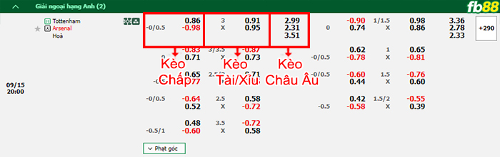 Fb88 bảng kèo trận đấu Tottenham vs Arsenal